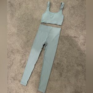 Teal Ribbed Workout Set (Leggings and Sports Bra)